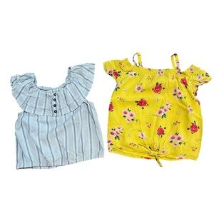 Abercrombie Kids Girls Blue Striped Ruffle Top & Yellow Floral Top Size 7/8